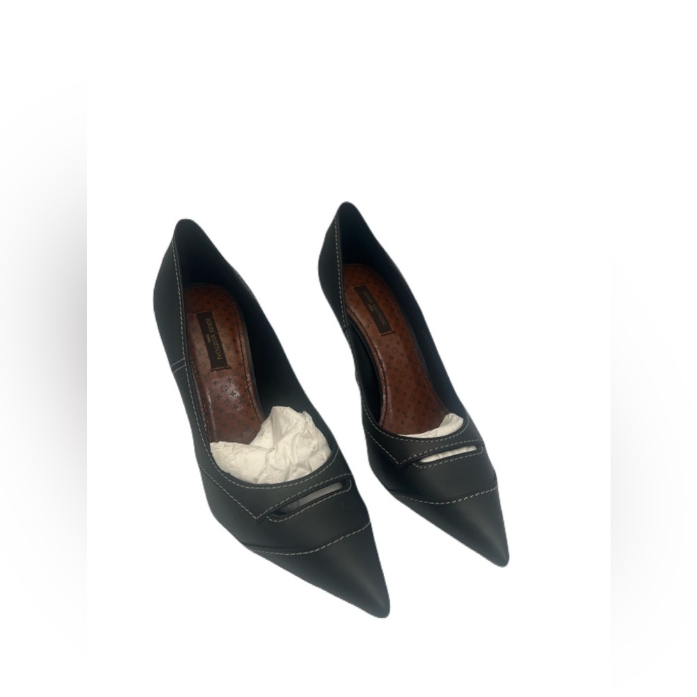 SOLD Louis Vuitton Black Women Stiletto High Heels W/ Gold Padlock Sz 37.5
